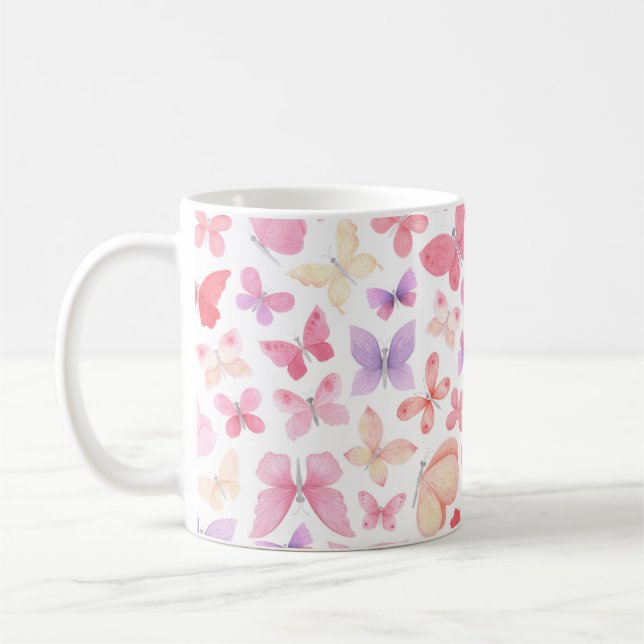 Caneca De Café Borboletas amarelas roxas cor-de-rosa (Esquerda)