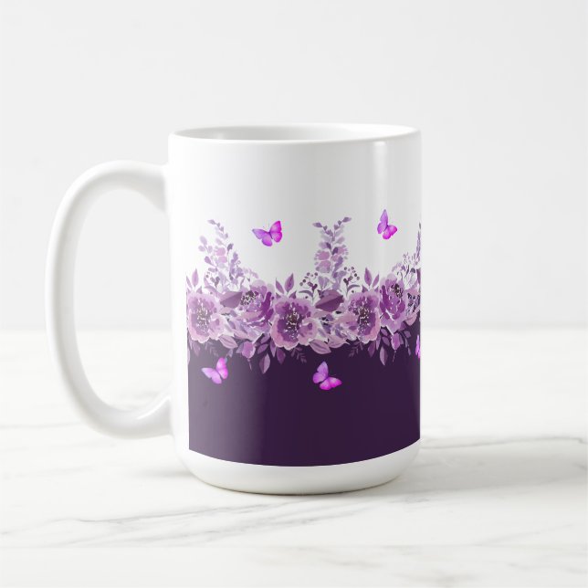 Caneca De Café Borboletas Botânicas de Berinjela  (Esquerda)