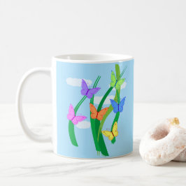 Caneca De Café Borboletas coloridas e céu