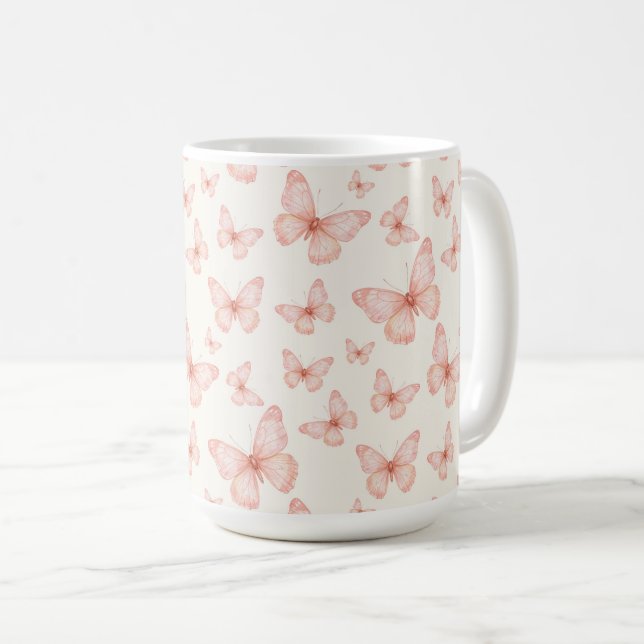 Caneca De Café Borboletas cor-de-rosa bonitas (Frente Esquerda)