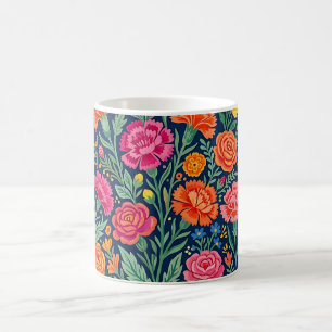 Caneca de Café Borboletas Cravos Indianos Abstrato