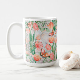 Caneca De Café Borboletas das flores da primavera
