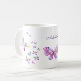 Caneca De Café Borboletas de aquarela arte com seu nome
