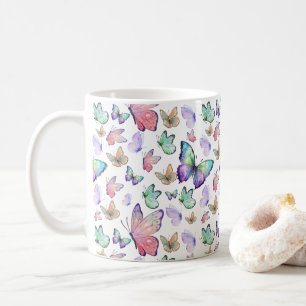 Caneca De Café Borboletas de Aquarela Padrão Invisível