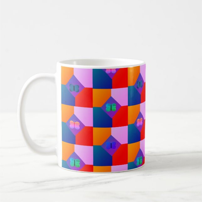 Caneca De Café Borboletas de Padrão Verificadas por Multicores do (Esquerda)