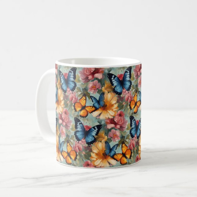 Caneca De Café Borboletas e flores impressionistas (Frente Esquerda)