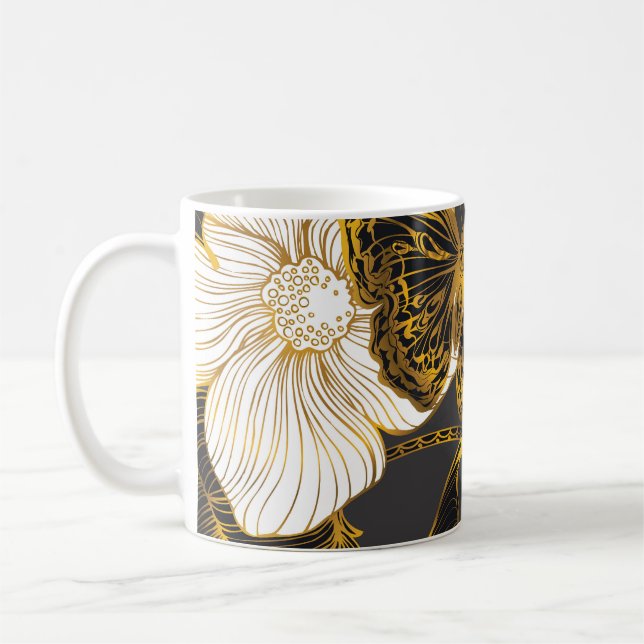 Caneca De Café Borboletas e flores: padrão de Primavera Boho (Esquerda)