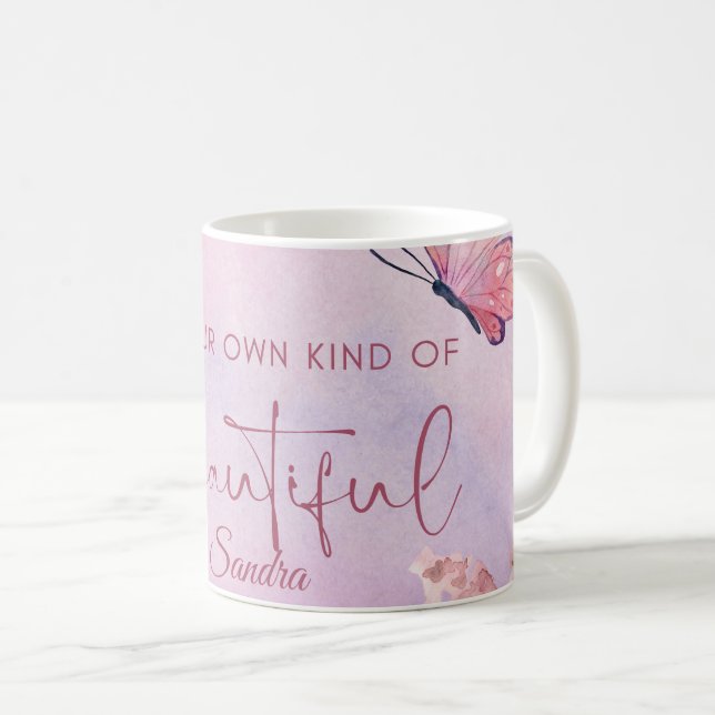 Caneca De Café Borboletas e flores personalizadas de aquarelas (Frente Esquerda)