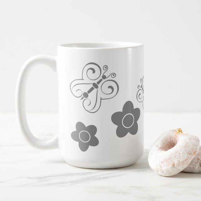 Caneca De Café Borboletas e Posições de cinza (Com Donut)