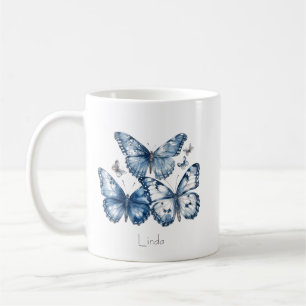 Caneca De Café Borboletas em Azul de Delft, personalizável