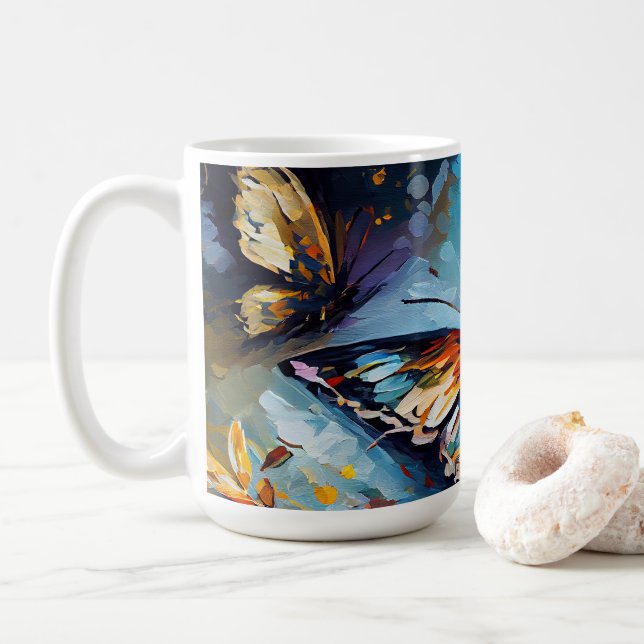 Caneca De Café Borboletas Estilo de Pintura de Óleo design 2 Café (Com Donut)