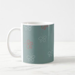 Caneca De Café Borboletas Estrelas Verde Salvia