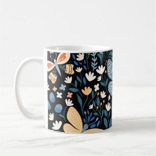 Caneca De Café Borboletas Florais: Mão Desenhada Sem Costura.