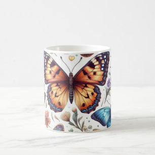 Caneca De Café borboletas flores padrão arte natural