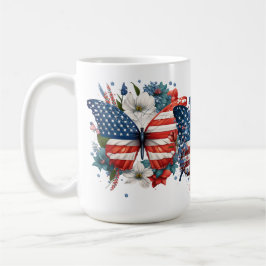 CANECA DE CAFÉ BORBOLETAS FLORES VERMELHAS BRANCAS AZUIS PATRIOOT