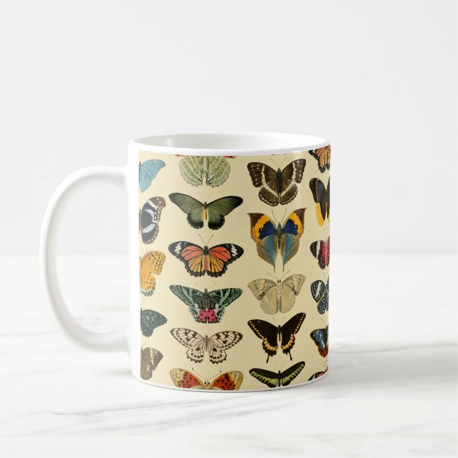Caneca De Café Borboletas Ilustradas Vintage - Amarelo (Esquerda)