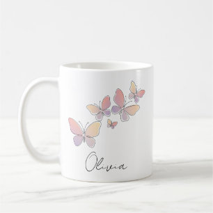 Caneca De Café Borboletas Minimalistas de Linha Única