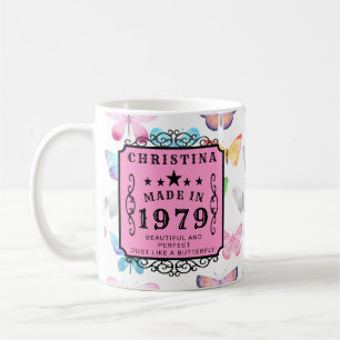 Caneca De Café Borboletas Personalizadas Aniversário de 1979 Adic