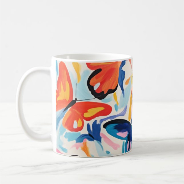 Caneca De Café Borboletas pintura de abstrato. (Esquerda)