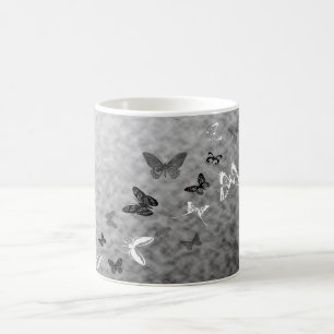 Caneca De Café Borboletas pretas do branco de n