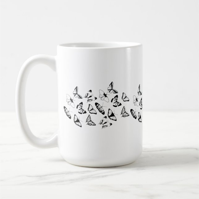 Caneca De Café Borboletas Pretas e Brancas (Esquerda)