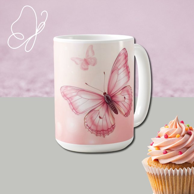 Caneca De Café borboletas rosa encantadoras (Criador carregado)
