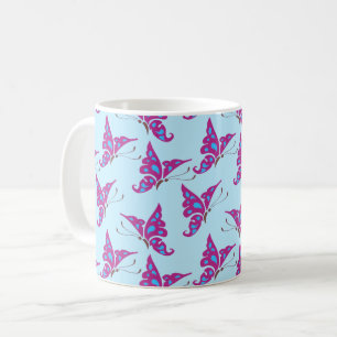 Caneca De Café Borboletas roxas em azul claro, Impressão de borb