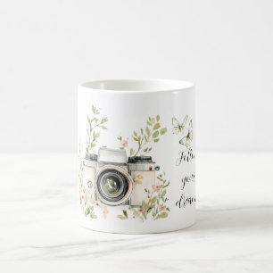 Caneca De Café Borboletas Sonhos Câmera Creme de Menta
