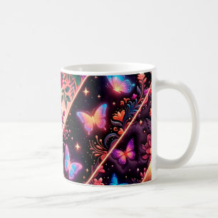 Caneca De Café Borboletas, Sonhos Florais & Elegância Dourada