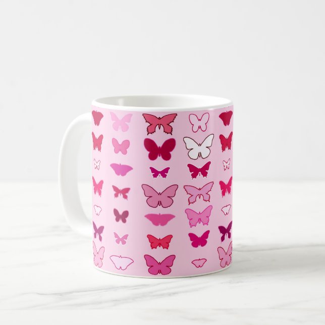 Caneca De Café Borboletas, tons de rosa e fúcsia (Frente Esquerda)