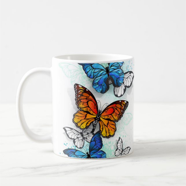 Caneca De Café Borboletas voadoras Morpho e Monarca (Esquerda)