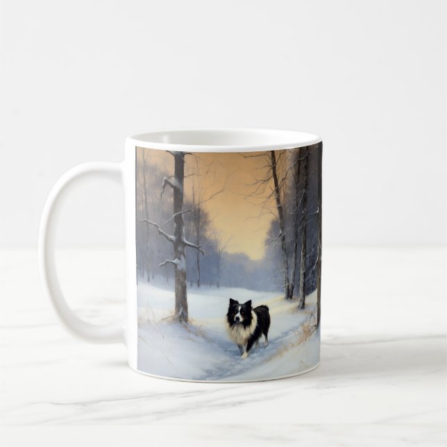 Caneca De Café Borda Collie Deixe-o nevar no Natal (Esquerda)