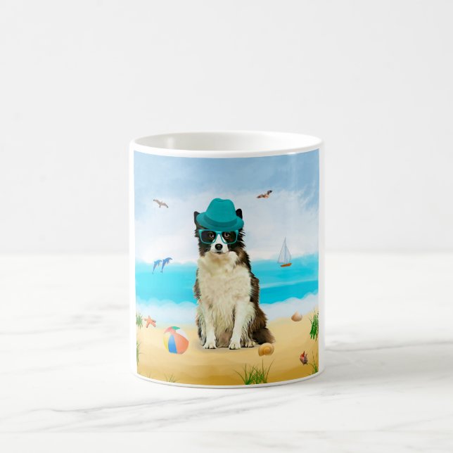 Caneca De Café Borda Collie Dog na praia (Centro)