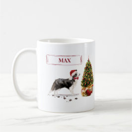 Caneca De Café Borda Collie Engraçado Cachorro de Natal com Árvor