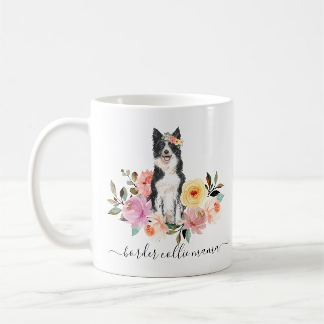 Caneca De Café Borda Collie Mãe Floral Café Mug (Esquerda)