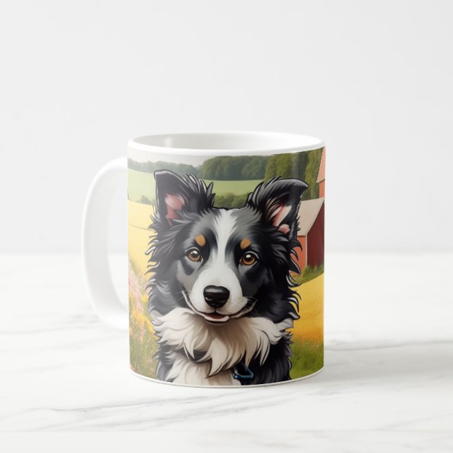 Caneca De Café Borda Collie na Fazenda (Frente Esquerda)