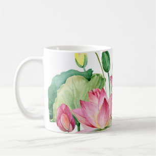 Caneca De Café Borda de Aquarela do Lotus Rosa