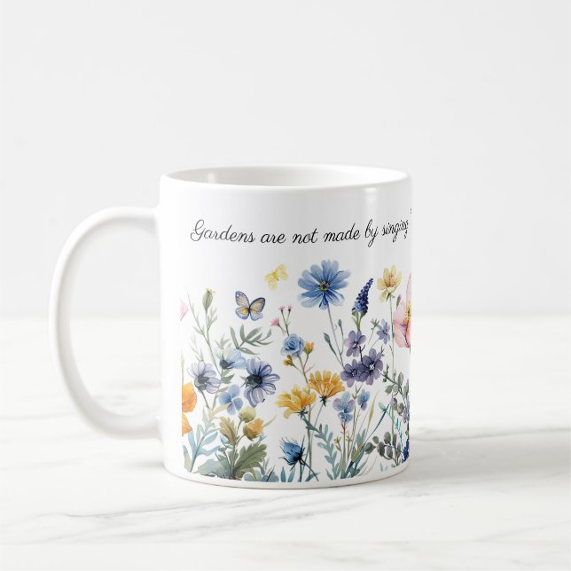 Caneca De Café Borda Floral de Aquarela, Cota de Jardim de Kiplin (Esquerda)