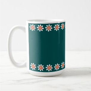 Caneca De Café Borda Floral Mínima Retro Azul Turquesa Profundo