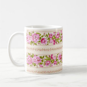 Caneca De Café Borda Floral Rosa com Flores Rosa Pequenas