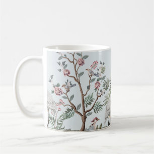 Caneca De Café Borda no estilo chinoiserie com cegonhas e peônias