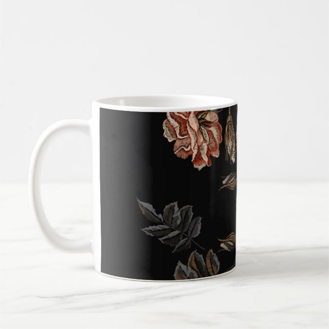 Caneca De Café Bordado da safra: rosas a preto. (Esquerda)