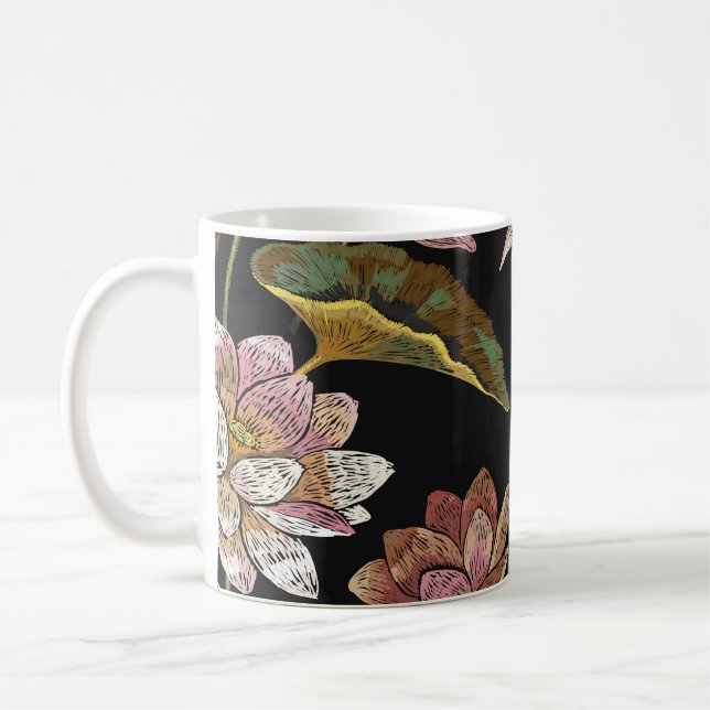 Caneca De Café Bordados Lotus Flores Sem Olhos Padrão (Esquerda)