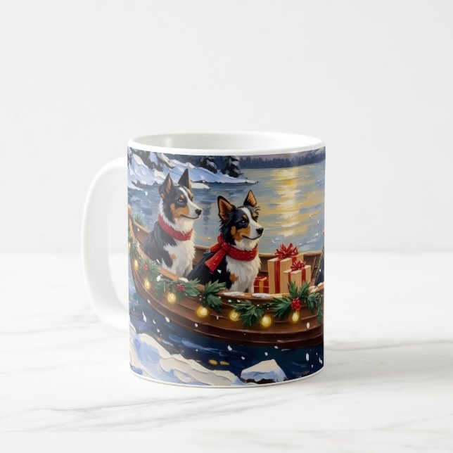 Caneca De Café Border Collie Christmas Boat Holiday (Frente Esquerda)
