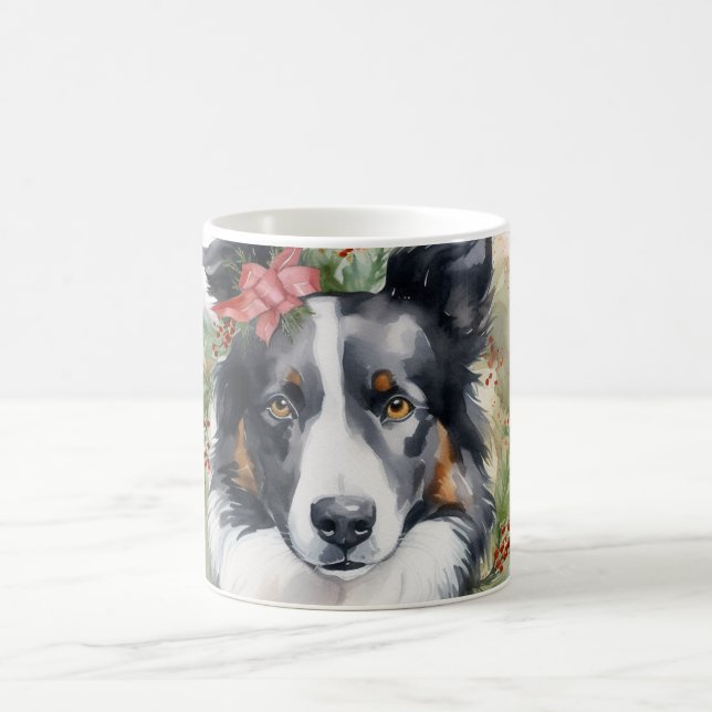 Caneca De Café Border Collie Christmas Wreath Festivo Pup (Centro)