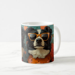 Caneca De Café Border Collie Com Rosas Do Coração Dia Dos Namorad