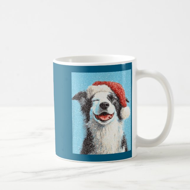 Caneca De Café Border Collie de Natal Azul Claro  (Direita)