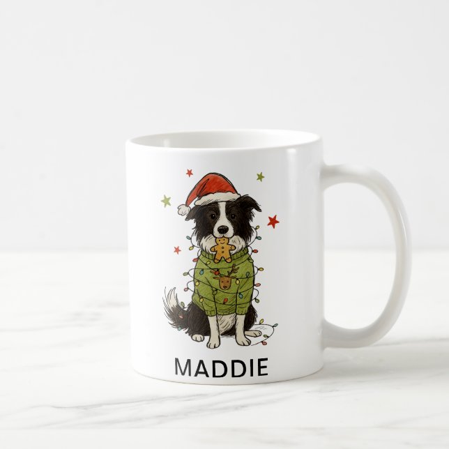 Caneca De Café Border Collie Dog Christmas Lights Sweater (Direita)