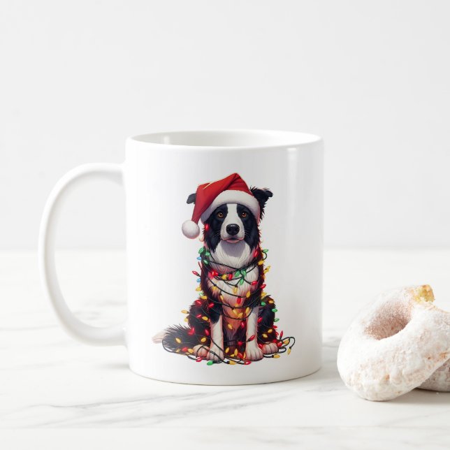 Caneca De Café Border Collie Dog Puppy Christmas (Com Donut)