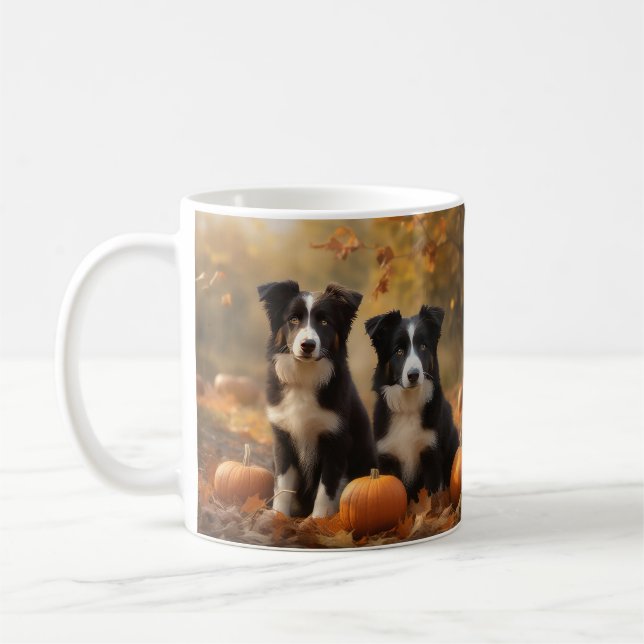 Caneca De Café Bordo Collie Puppy Autumn Delight Pumpkin (Esquerda)